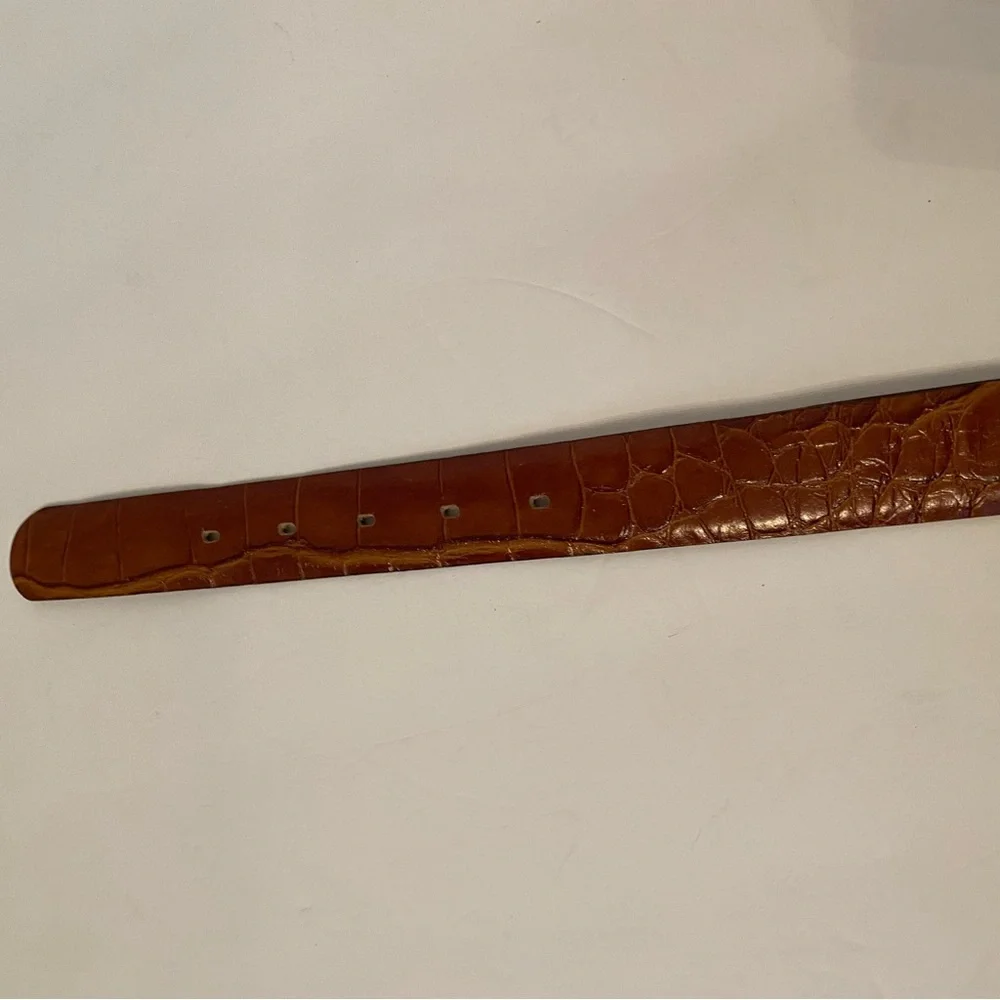USA MADE MENS BELT BROWN CROC LOOK LEATHER IMPORTED PIG GOLD TONE BUCKLE 38